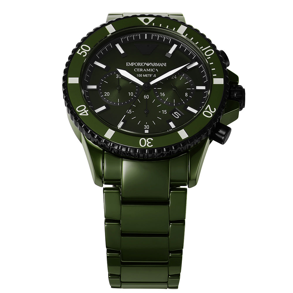 Depot Diver Green Mens AR70011 Chronograph Watch Emporio – Watch Armani