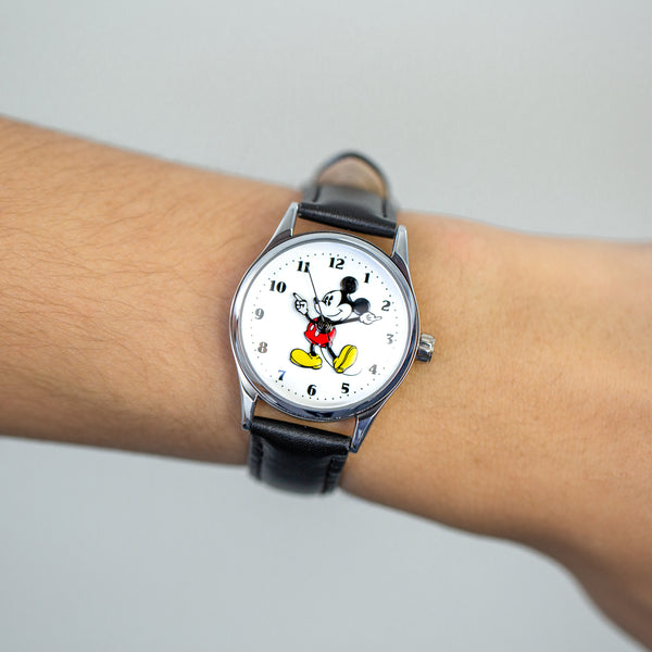 Mickey mouse watch hot sale leather band