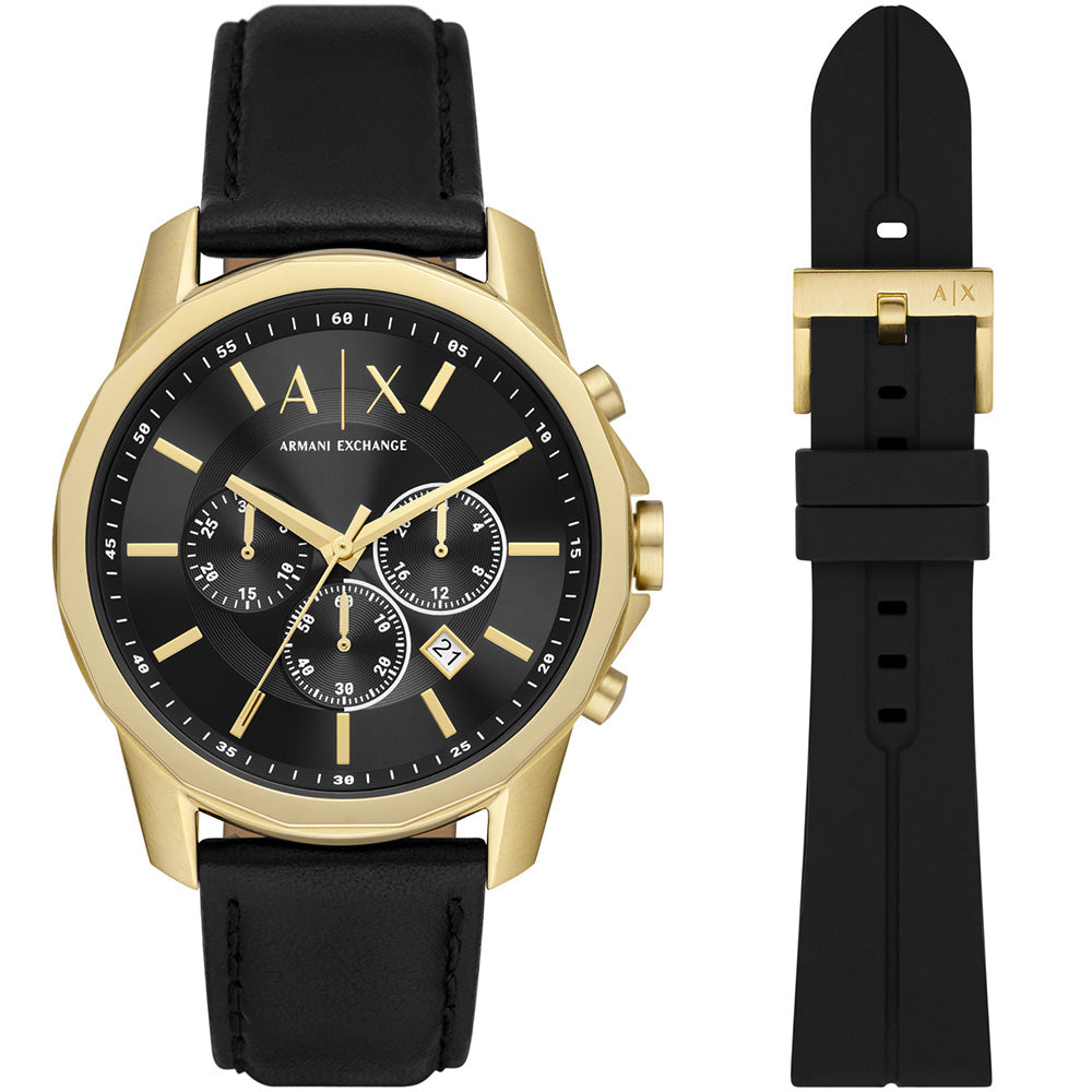 Armani exchange black shop and gold mens watch